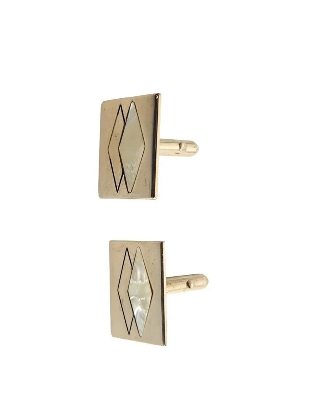 Vintage Swank Cufflinks Gold Tone Mother of Pearl Diamond Pattern Crown Design